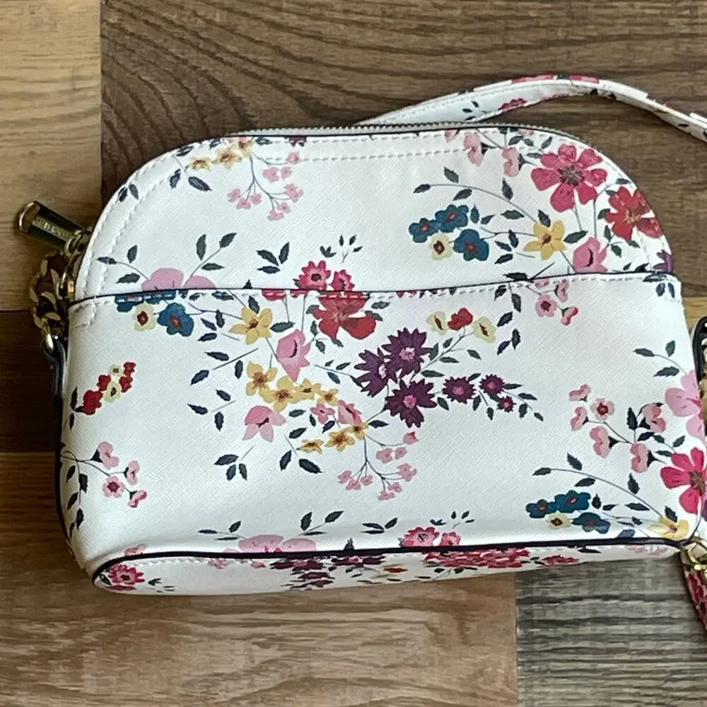 Steve Madden Floral Crossbody Bag Ivory Gold Chain Camera Purse